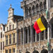 Belgian flag on the Grand Place Broodhuis in Brussels.