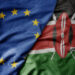 big waving realistic national colorful flag of european union and national flag of kenya .