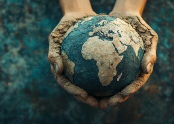 Hands holding a globe, symbolizing care for the Earth and environmental awareness.